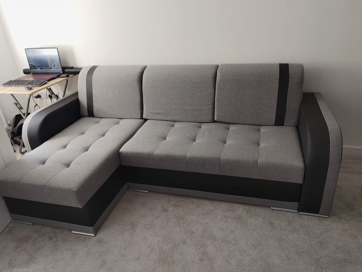 CORNER SOFA BED DINA 236CM 2X STORAGE SPACE GREY/BLACK INARI 91/1114 UNIVERSAL CORNER RIGHT/LEFT CORNER / BONELL SPRINGS + FOAMVIEW ALL COLORS CLICK HERE﻿THIS MODEL IS UNIVERSAL WHICH MEANS YOU CAN CHOOSE CORNER SIDE DURING ASSEMBLYBONELL SPRINGS + FOAM 2