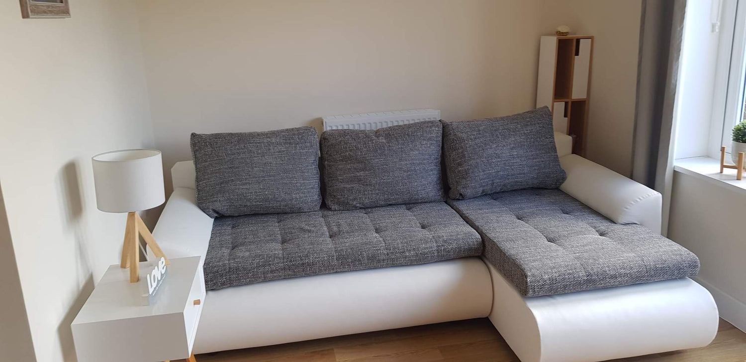 CORNER SOFA BED PRADO LAWA 5/17 226CM / SPRINGS + FOAMSEAT AND CUSHION MADE IN LAWA FABRIC CLICK HERE BOTTOM AND SIDES MADE ON FAUX LEATHER SOFT CLICK HERECORNER SOFA BED PRADAWAVY SPRINGSFOAM T30SLEEPING FUNCTIONDIMENSTIONS:WIDTH: 226cmDEPTH: 152CMHEIGHT