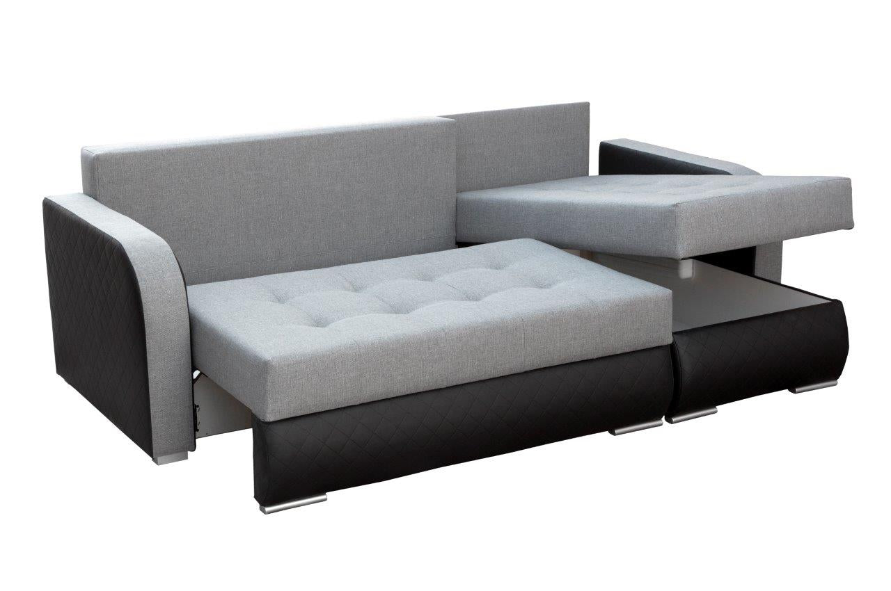 CORNER SOFA BED NESTY INARI 91/W39 228CM 2X STORAGE SPACE UNIVERSAL CORNER / BONELL SPRINGS + FOAMTHIS MODEL IS UNIVERSAL WHICH MEANS YOU CAN CHOOSE CORNER SIDE DURING ASSEMBLY2x storage space3x pillows includedFabric Inari + Faux leatherBonell springs +
