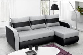 CORNER SOFA BED NESTY INARI 91/W39 228CM 2X STORAGE SPACE UNIVERSAL CORNER / BONELL SPRINGS + FOAMTHIS MODEL IS UNIVERSAL WHICH MEANS YOU CAN CHOOSE CORNER SIDE DURING ASSEMBLY2x storage space3x pillows includedFabric Inari + Faux leatherBonell springs +