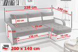 CORNER SOFA BED NESTY INARI 91/W39 228CM 2X STORAGE SPACE UNIVERSAL CORNER / BONELL SPRINGS + FOAMTHIS MODEL IS UNIVERSAL WHICH MEANS YOU CAN CHOOSE CORNER SIDE DURING ASSEMBLY2x storage space3x pillows includedFabric Inari + Faux leatherBonell springs +