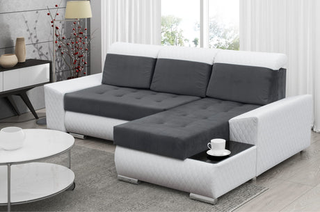CORNER SOFA BED LONDON 2315/W53 252CM 2X STORAGE SPACE STAIN RESISTANT EASY CLEAN FABRIC / BONELL SPRINGS + FOAM252X167CMSLEEPING AREA 200X140CMFABRIC:CASABLANCA + FAUX LEATHERFEATURES:2X STORAGE CONTAINERSGLASS SHELFSTAIN RESISTANT FABRICBONELL SPRINGS +