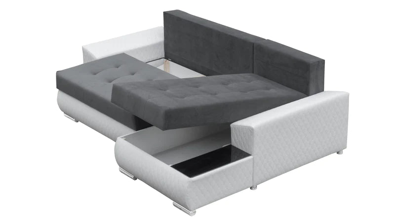 CORNER SOFA BED LONDON 2316/1115/60 252CM 2X STORAGE SPACE STAIN RESISTANT EASY CLEAN FABRIC / BONELL SPRINGS + FOAM252X167CMSLEEPING AREA 200X140CMFABRIC:CASABLANCA + FAUX LEATHERFEATURES:2X STORAGE CONTAINERSGLASS SHELFSTAIN RESISTANT FABRICBONELL SPRIN