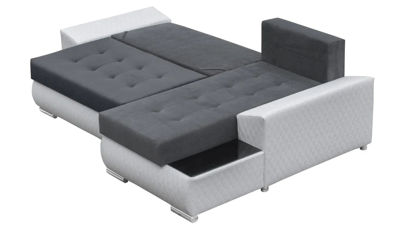 CORNER SOFA BED LONDON 2308/1124/60 252CM 2X STORAGE SPACE STAIN RESISTANT EASY CLEAN FABRIC / BONELL SPRINGS + FOAM252X167CMSLEEPING AREA 200X140CMFABRIC:CASABLANCA + FAUX LEATHERFEATURES:2X STORAGE CONTAINERSGLASS SHELFSTAIN RESISTANT FABRICBONELL SPRIN