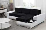 CORNER SOFA BED LONDON 2316/1115/60 252CM 2X STORAGE SPACE STAIN RESISTANT EASY CLEAN FABRIC / BONELL SPRINGS + FOAM252X167CMSLEEPING AREA 200X140CMFABRIC:CASABLANCA + FAUX LEATHERFEATURES:2X STORAGE CONTAINERSGLASS SHELFSTAIN RESISTANT FABRICBONELL SPRIN