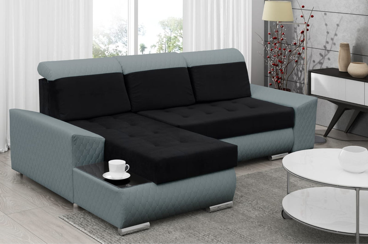 CORNER SOFA BED LONDON 2316/1132 252CM 2X STORAGE SPACE STAIN RESISTANT EASY CLEAN FABRIC / BONELL SPRINGS + FOAM252X167CMSLEEPING AREA 200X140CMFABRIC:CASABLANCA + FAUX LEATHERFEATURES:2X STORAGE CONTAINERSGLASS SHELFSTAIN RESISTANT FABRICBONELL SPRINGS
