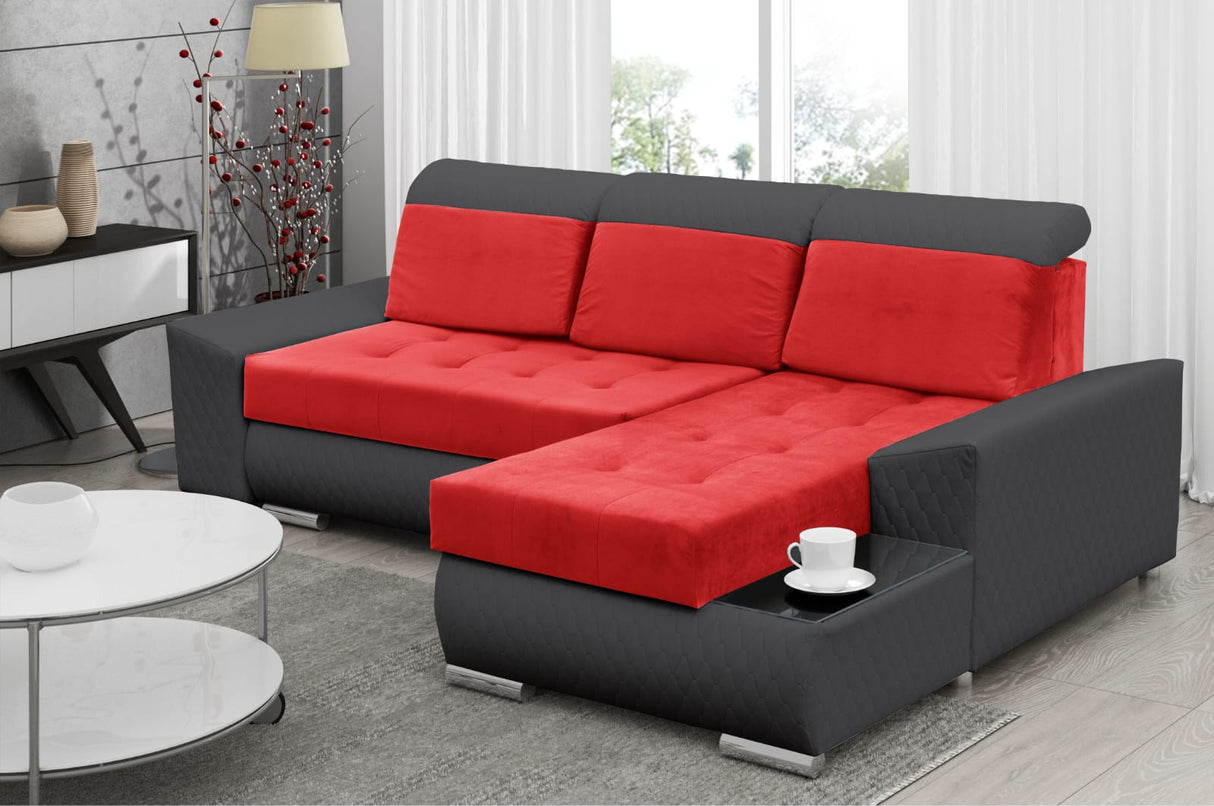 CORNER SOFA BED LONDON 2309/20/60 252CM 2X STORAGE SPACE STAIN RESISTANT EASY CLEAN FABRIC / BONELL SPRINGS + FOAM252X167CMSLEEPING AREA 200X140CMFABRIC:CASABLANCA + FAUX LEATHERFEATURES:2X STORAGE CONTAINERSGLASS SHELFSTAIN RESISTANT FABRICBONELL SPRINGS