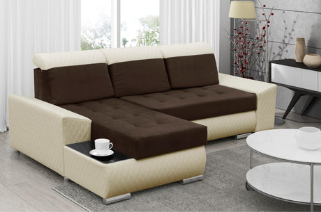 CORNER SOFA BED LONDON 2308/1124/60 252CM 2X STORAGE SPACE STAIN RESISTANT EASY CLEAN FABRIC / BONELL SPRINGS + FOAM252X167CMSLEEPING AREA 200X140CMFABRIC:CASABLANCA + FAUX LEATHERFEATURES:2X STORAGE CONTAINERSGLASS SHELFSTAIN RESISTANT FABRICBONELL SPRIN