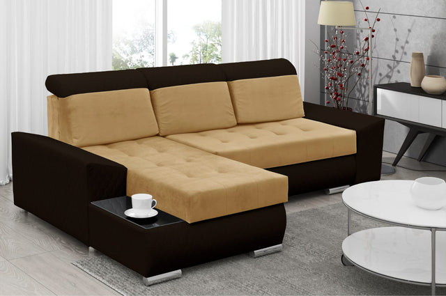 CORNER SOFA BED LONDON 2304/1113/60 252CM 2X STORAGE SPACE STAIN RESISTANT EASY CLEAN FABRIC / BONELL SPRINGS + FOAM252X167CMSLEEPING AREA 200X140CMFABRIC:CASABLANCA + FAUX LEATHERFEATURES:2X STORAGE CONTAINERSGLASS SHELFSTAIN RESISTANT FABRICBONELL SPRIN