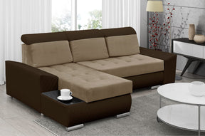 CORNER SOFA BED LONDON 2303/1116/60 252CM 2X STORAGE SPACE STAIN RESISTANT EASY CLEAN FABRIC / BONELL SPRINGS + FOAM252X167CMSLEEPING AREA 200X140CMFABRIC:CASABLANCA + FAUX LEATHERFEATURES:2X STORAGE CONTAINERSGLASS SHELFSTAIN RESISTANT FABRICBONELL SPRIN