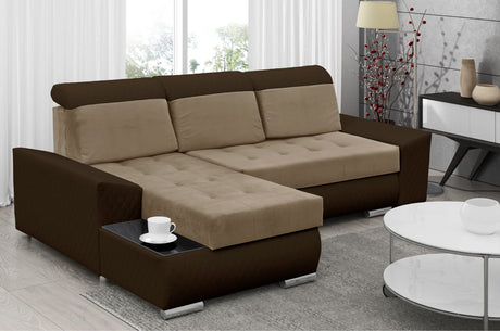 CORNER SOFA BED LONDON 2303/1116/60 252CM 2X STORAGE SPACE STAIN RESISTANT EASY CLEAN FABRIC / BONELL SPRINGS + FOAM252X167CMSLEEPING AREA 200X140CMFABRIC:CASABLANCA + FAUX LEATHERFEATURES:2X STORAGE CONTAINERSGLASS SHELFSTAIN RESISTANT FABRICBONELL SPRIN