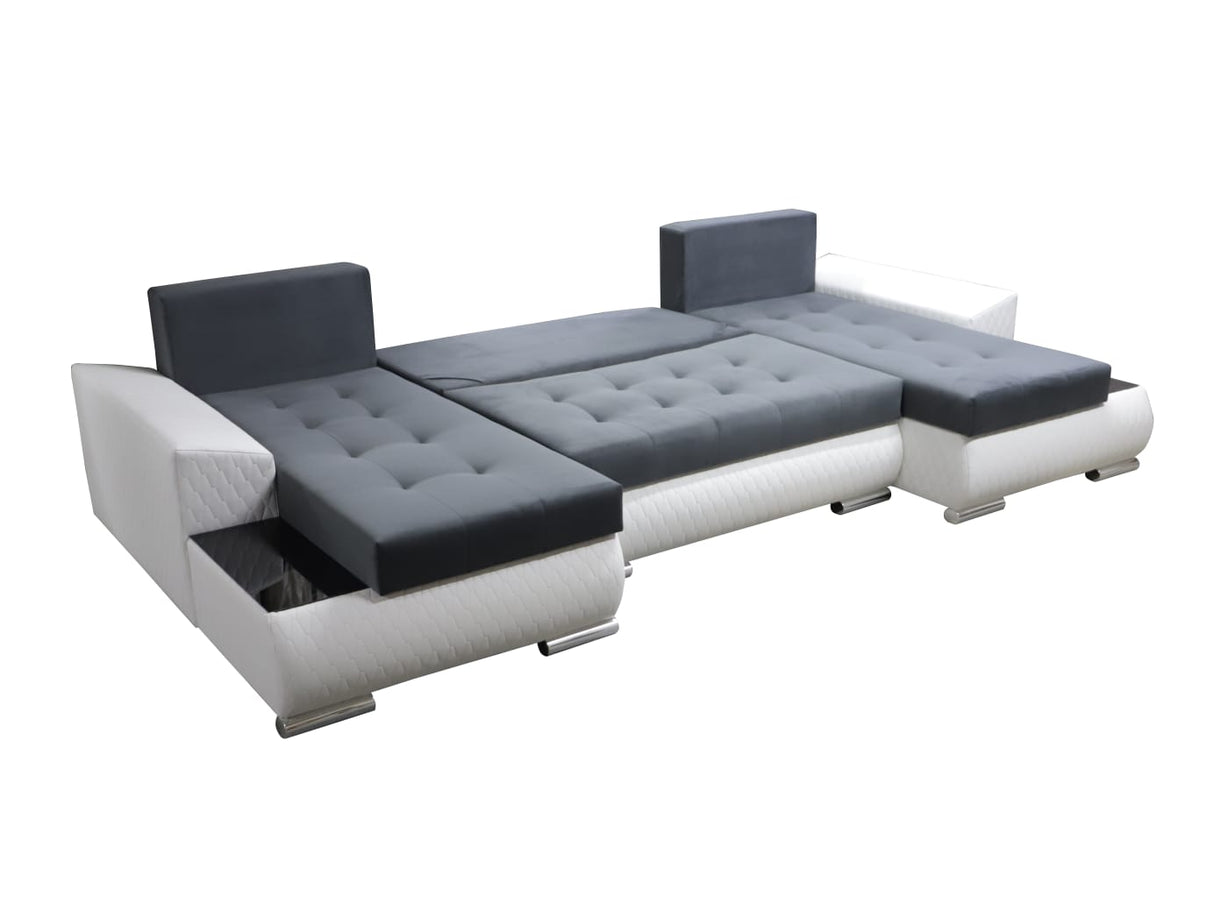 CORNER SOFA BED LONDON U SHAPE 2315/1115/60 322CM 3X STORAGE SPACE STAIN RESISTANT EASY CLEAN FABRIC / BONELL SPRINGS + FOAMFABRIC:CASABLANCA + FAUX LEATHERFEATURES:3X STORAGE CONTAINERS2XGLASS SHELFSTAIN RESISTANT FABRICBONELL SPRINGS + FOAMCASABLANCAIs