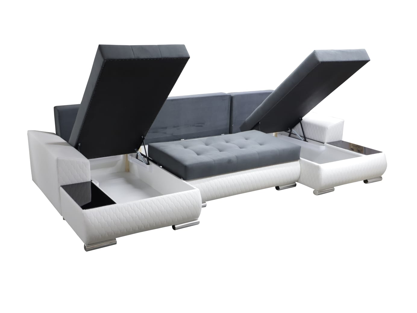CORNER SOFA BED LONDON U SHAPE 2304/1116/60 322CM 3X STORAGE SPACE STAIN RESISTANT EASY CLEAN FABRIC / BONELL SPRINGS + FOAMFABRIC:CASABLANCA + FAUX LEATHERFEATURES:3X STORAGE CONTAINERS2XGLASS SHELFSTAIN RESISTANT FABRICBONELL SPRINGS + FOAMCASABLANCAIs