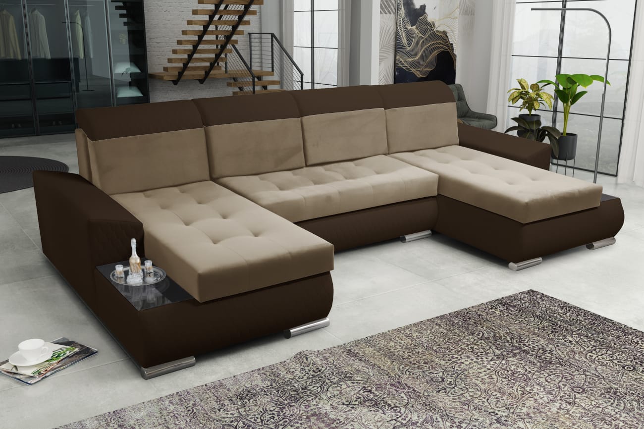 CORNER SOFA BED LONDON U SHAPE 2303/1113/60 322CM 3X STORAGE SPACE STAIN RESISTANT EASY CLEAN FABRIC / BONELL SPRINGS + FOAMFABRIC:CASABLANCA + FAUX LEATHERFEATURES:3X STORAGE CONTAINERS2XGLASS SHELFSTAIN RESISTANT FABRICBONELL SPRINGS + FOAMCASABLANCAIs