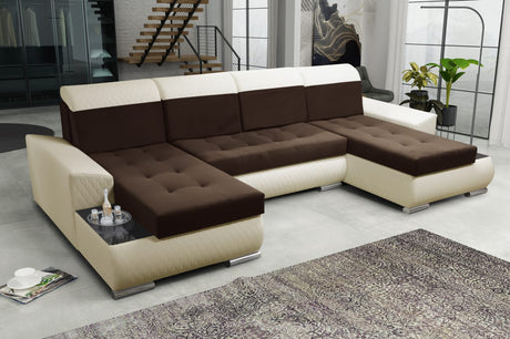 CORNER SOFA BED LONDON U SHAPE 2308/1124/60 322CM 3X STORAGE SPACE STAIN RESISTANT EASY CLEAN FABRIC / BONELL SPRINGS + FOAMFABRIC:CASABLANCA + FAUX LEATHERFEATURES:3X STORAGE CONTAINERS2XGLASS SHELFSTAIN RESISTANT FABRICBONELL SPRINGS + FOAMCASABLANCAIs