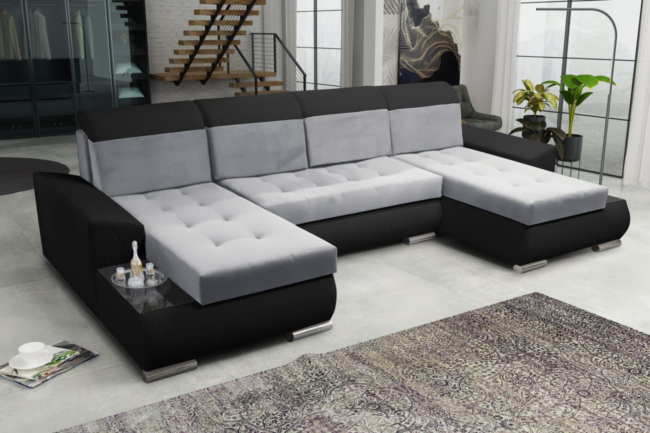 CORNER SOFA BED LONDON U SHAPE 2314/1114/60 322CM 3X STORAGE SPACE STAIN RESISTANT EASY CLEAN FABRIC / BONELL SPRINGS + FOAMFABRIC:CASABLANCA + FAUX LEATHERFEATURES:3X STORAGE CONTAINERS2XGLASS SHELFSTAIN RESISTANT FABRICBONELL SPRINGS + FOAMCASABLANCAIs