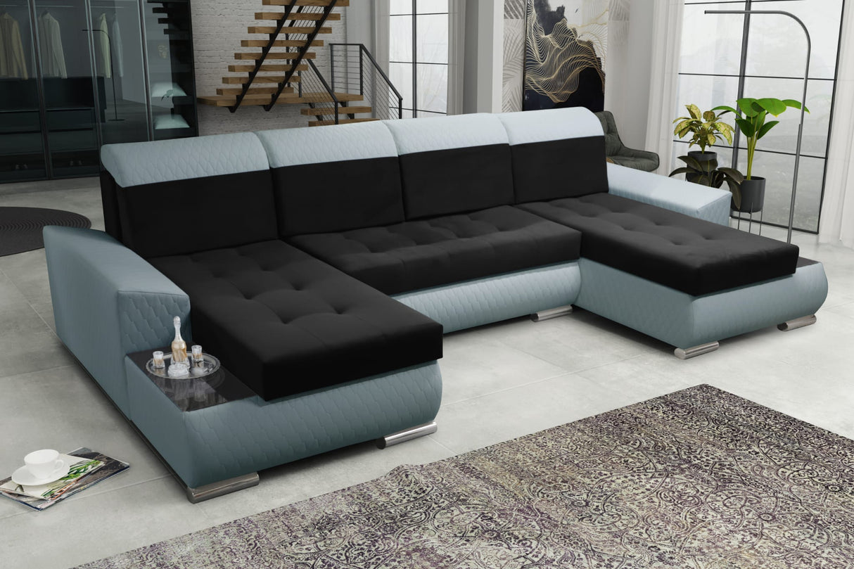 CORNER SOFA BED LONDON U SHAPE 2316/1132/60 322CM 3X STORAGE SPACE STAIN RESISTANT EASY CLEAN FABRIC / BONELL SPRINGS + FOAMFABRIC:CASABLANCA + FAUX LEATHERFEATURES:3X STORAGE CONTAINERS2XGLASS SHELFSTAIN RESISTANT FABRICBONELL SPRINGS + FOAMCASABLANCAIs