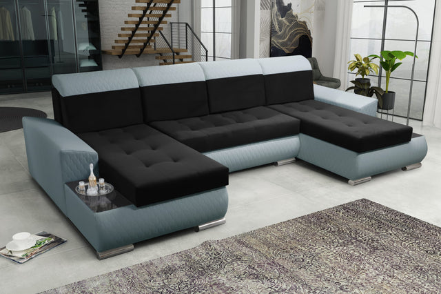 CORNER SOFA BED LONDON U SHAPE 2316/1132/60 322CM 3X STORAGE SPACE STAIN RESISTANT EASY CLEAN FABRIC / BONELL SPRINGS + FOAMFABRIC:CASABLANCA + FAUX LEATHERFEATURES:3X STORAGE CONTAINERS2XGLASS SHELFSTAIN RESISTANT FABRICBONELL SPRINGS + FOAMCASABLANCAIs