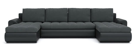 CORNER SOFA BED PRADO U SHAPE TRINITY 15/1114 GRAPHITE / BLACK FAUX LEATHER 300cm WATER RESISTANT FABRIC / SPRINGS + FOAMWavy springs CHOICE OF COLOR large sleeping areaSeat and cushions made of Trinity Fabric click here bottom and sides made on faux leat