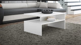 COFFEE TABLE BOSSY WHITE 90X60CMDIMENSIONS: Height: 45 cm Width: 90 cm Depth: 60 cm Table top: 60 x 90 cmTabletop thickness: 16 mmUsage:The surface of the furniture should be cleaned with a soft cloth. Avoid using harsh chemicals.In the package:Assembly i
