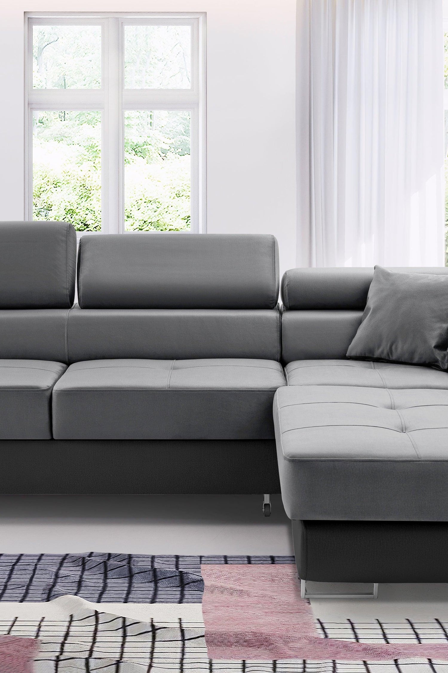 ASH II 273CM TRINITY 14 SOFT 11 / SPRINGS + FOAMWavy springs + foam Large sleeping areaMADE IN WATER RESISTANT TRINITY FABRIC CLICK HERE + FAUX LEATHER CLICK HERE Dimensions W: 273cm D:203cm H: 90cm Sleeping area: 195x123cmAnna Furniture