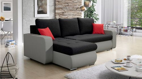 CORNER SOFA BED DAVY CHOICE OF COLOR 238CM / SPRINGS + FOAMTHIS MODEL IS UNIVERSAL WHICH MEANS YOU CAN CHOOSE CORNER SIDE DURING ASSEMBLY BOTTOM FAUX LEATHER 3x PILLOWS INCLUDED1X STORAGE SPACECHROME LEGSWAVY SPRINGS + FOAMDimensions: - width 236 cm - dep
