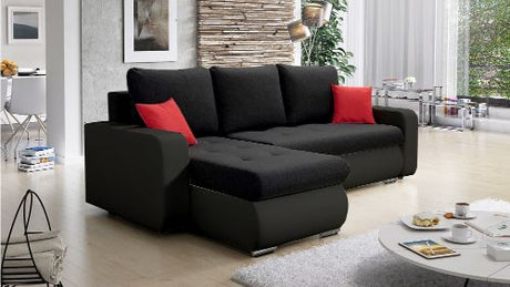 CORNER SOFA BED DAVY CHOICE OF COLOR 238CM / SPRINGS + FOAMTHIS MODEL IS UNIVERSAL WHICH MEANS YOU CAN CHOOSE CORNER SIDE DURING ASSEMBLY BOTTOM FAUX LEATHER 3x PILLOWS INCLUDED1X STORAGE SPACECHROME LEGSWAVY SPRINGS + FOAMDimensions: - width 236 cm - dep