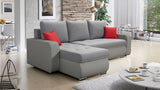 CORNER SOFA BED DAVY CHOICE OF COLOR 238CM / SPRINGS + FOAMTHIS MODEL IS UNIVERSAL WHICH MEANS YOU CAN CHOOSE CORNER SIDE DURING ASSEMBLY BOTTOM FAUX LEATHER 3x PILLOWS INCLUDED1X STORAGE SPACECHROME LEGSWAVY SPRINGS + FOAMDimensions: - width 236 cm - dep