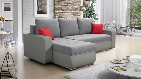CORNER SOFA BED DAVY CHOICE OF COLOR 238CM / SPRINGS + FOAMTHIS MODEL IS UNIVERSAL WHICH MEANS YOU CAN CHOOSE CORNER SIDE DURING ASSEMBLY BOTTOM FAUX LEATHER 3x PILLOWS INCLUDED1X STORAGE SPACECHROME LEGSWAVY SPRINGS + FOAMDimensions: - width 236 cm - dep