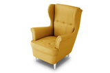 YELLOW ARMCHAIR TOMDimensions: - width: 81cm - height: 102cm - depth: 94cm - seat depth: 60 cm - seat width: 56 cm - seat height: 41 cm - backrest height: 70cm The TOM armchair, thanks to its high backrest, wave spring and first-class HR foam, ensures hig