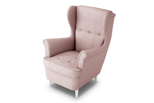 PINK ARMCHAIR TOMDimensions: - width: 81cm - height: 102cm - depth: 94cm - seat depth: 60 cm - seat width: 56 cm - seat height: 41 cm - backrest height: 70cm The TOM armchair, thanks to its high backrest, wave spring and first-class HR foam, ensures high