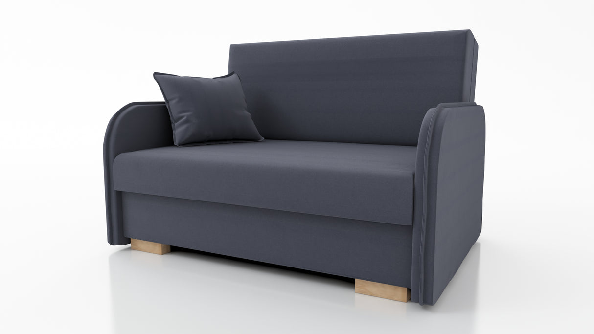 2 SEATER SOFA BED GOLDY 124CM EASY CLEAN FABRIC / SPRINGS + FOAMDimensions : width 124 cm height to the seat 38 cm side height 60 cm depth 100 cm seat depth 65 cm over sleeping 113/195 cm(no possibility to change dimensions) +/- 3BERLIN FABRIC CLICK HEREJ