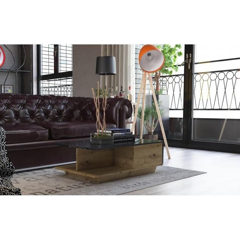 COFFEE TABLE DENVER BLACK GLOSS TOP & FRONT DRAW / OAK ARTISANAn ideal proposition for people who appreciate having beautiful furniture in their apartment. A modern piece of furniture in the color of artisan oak, will meet the expectations of all who valu