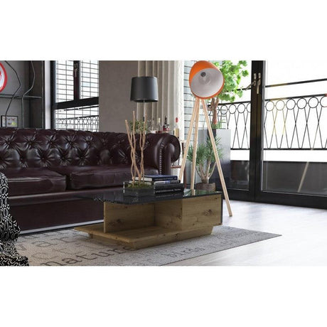 COFFEE TABLE DENVER BLACK GLOSS TOP & FRONT DRAW / OAK ARTISANAn ideal proposition for people who appreciate having beautiful furniture in their apartment. A modern piece of furniture in the color of artisan oak, will meet the expectations of all who valu