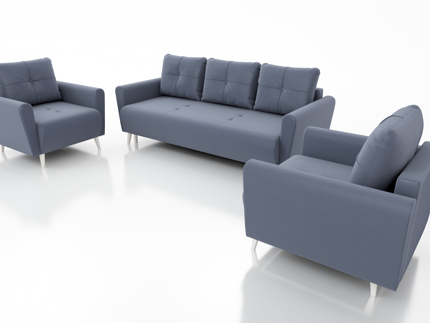 MONE 3+1+1 SOFA AND 2 ARMCHAIRS EASY CLEAN FABRIC / BONELL SPRINGS + FOAMSofa dimensions: sleeping area 135/191 cm width 221 cm depth 96 cm height to the seat 44 cm height of the legs 13 cmChair dimensions: width 90 cm seat width 60 cm height to the seat