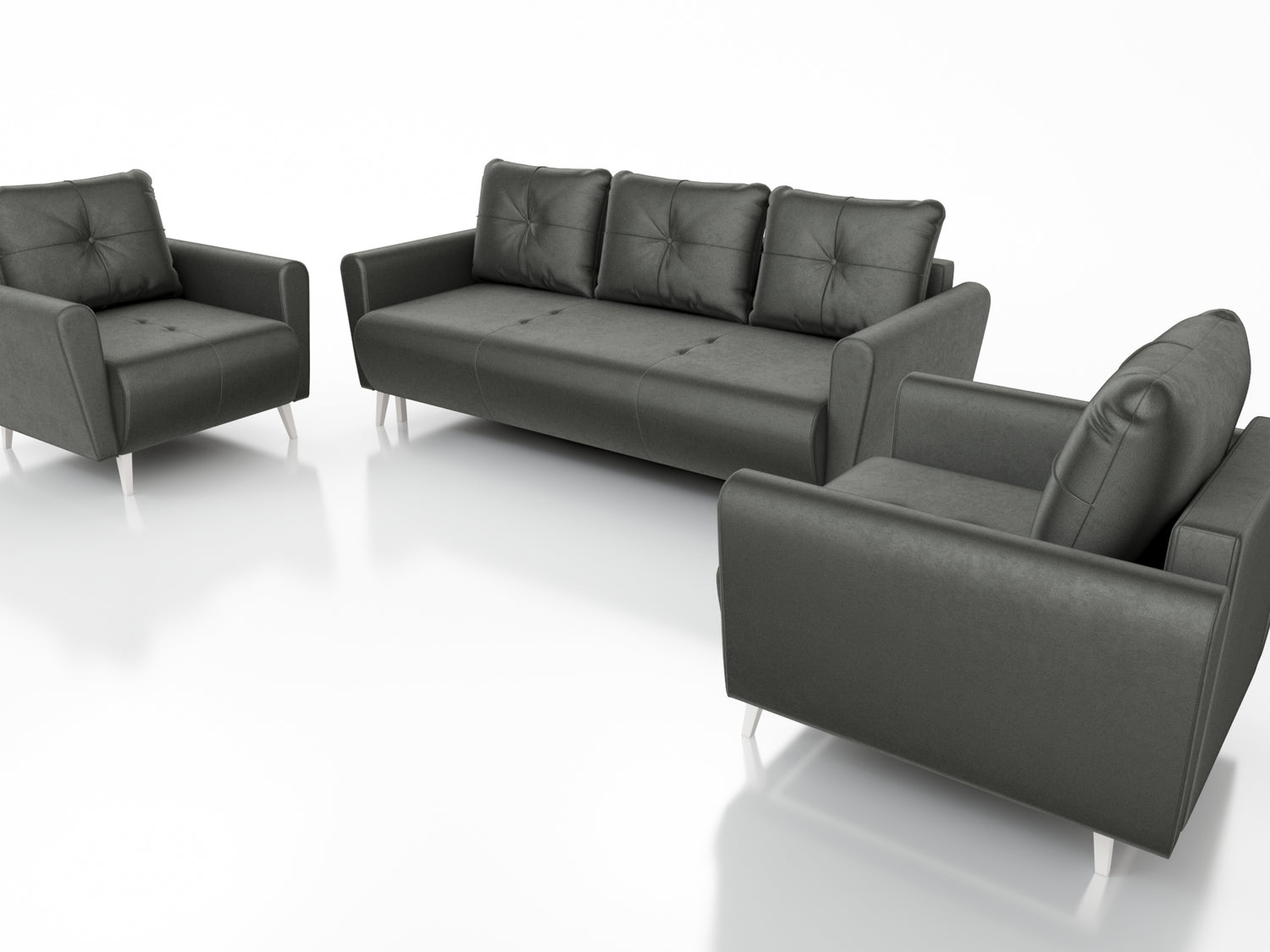 MONE 3+1+1 SOFA AND 2 ARMCHAIRS EASY CLEAN FABRIC / BONELL SPRINGS + FOAMSofa dimensions: sleeping area 135/191 cm width 221 cm depth 96 cm height to the seat 44 cm height of the legs 13 cmChair dimensions: width 90 cm seat width 60 cm height to the seat
