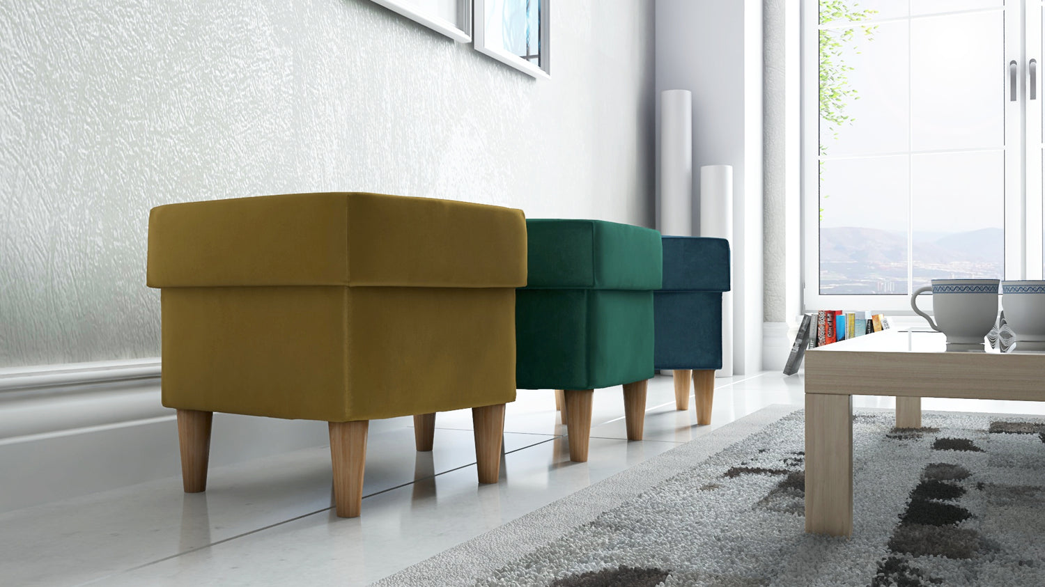 STOOL OSLO WITH STORAGE 40X40CM WOODEN LEGS EASY CLEAN FABRIC CHOICE OF 6 COLORSPouf dimensions: width 40 cm height 43 cm depth 40 cm height of the legs 13 cmPouf opened with a container.Anna Furniture