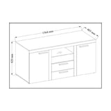 SIDEBOARD ROMA LEFKAS 156CMDimensions: 1564 x 820 x 403mm (W x H x D)Number of packages: 2Front :- laminated board 15mm Lefkas Oak- melamine edging- handle: 128mm plasticBody:- laminated board 15mm Lefkas Oak- melamine edging- MDF strip 18mm / 16mmBack wa