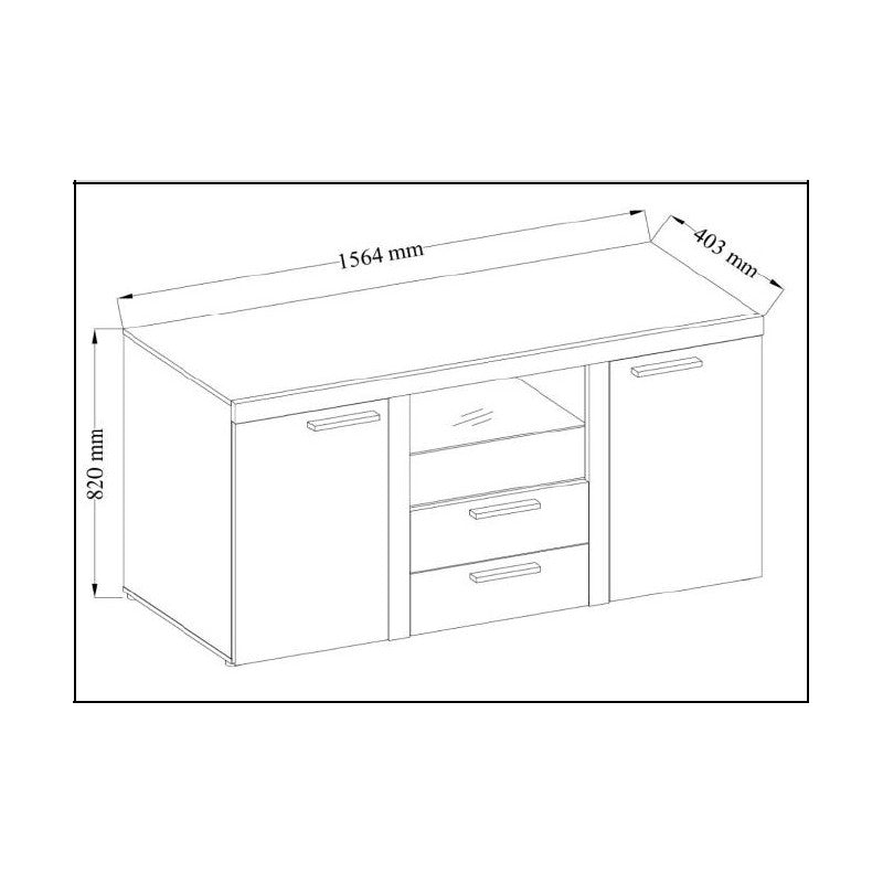 SIDEBOARD ROMA SONOMA 156CMDimensions: 1564 x 820 x 403mm (W x H x D)Number of packages: 2Front :- laminated board 15mm Lefkas Oak- melamine edging- handle: 128mm plasticBody:- laminated board 15mm Lefkas Oak- melamine edging- MDF strip 18mm / 16mmBack wa