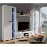 TV WALL UNIT ROMA XL WHITEDimensions: 3000 x 1900 x 402mm (W x H x D)Number of packages: 4Front:- 15mm white laminated board- melamine rim- handle: 128mm plasticBody:- 15mm white laminated board- melamine rim- 18mm / 16mm MDF stripBack wall :- Black HDF b