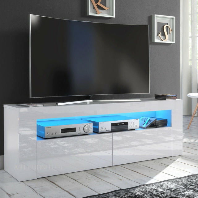 TV STAND DACO 2 WHITE GLOSS FRONTS 140CMDepth: 40 cmWidth: 140 cmHeight: 45 cmhttps://cdn.shopify.com/s/files/1/2162/9827/files/RTV_RUMBA_120-140_27.04.2020.PDF?v=1667516476Minimalist designThe cabinet has 2 functional and roomy storage compartments.The f