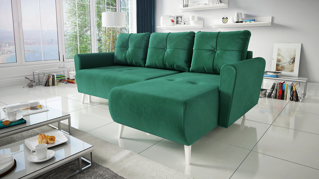 CORNER SOFA BED MONE UNIVERSAL 228cm EASY CLEAN FABRIC CHOICE OF COLOR / BONELL SPRINGS + FOAMTHIS MODEL IS UNIVERSAL WHICH MEANS YOU CAN CHOOSE CORNER SIDE DURING ASSEMBLYSpecification:- EASY CLEAN FABRIC (JASMINE AND KRONOS)- free-standing furniture uph