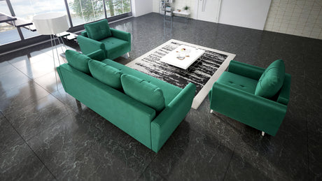 MONE 3+1+1 SOFA AND 2 ARMCHAIRS EASY CLEAN FABRIC / BONELL SPRINGS + FOAMSofa dimensions: sleeping area 135/191 cm width 221 cm depth 96 cm height to the seat 44 cm height of the legs 13 cmChair dimensions: width 90 cm seat width 60 cm height to the seat