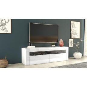 TV STAND DACO 2 WHITE GLOSS FRONTS 160CMDepth: 40 cmWidth: 160 cmHeight: 45 cmMinimalist designThe cabinet has 2 functional and roomy storage compartments.The furniture has high gloss lacquered fronts and the body of the furniture is matt.A modern RTV tab