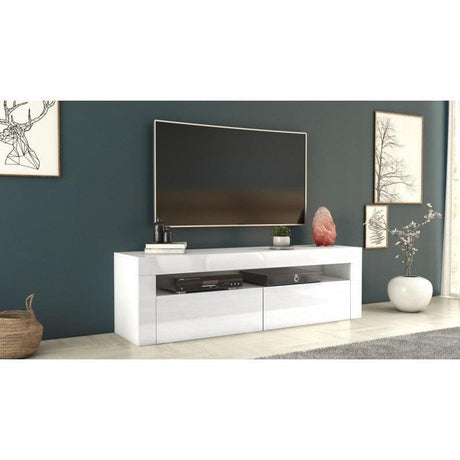 TV STAND DACO 2 WHITE GLOSS FRONTS 160CMDepth: 40 cmWidth: 160 cmHeight: 45 cmMinimalist designThe cabinet has 2 functional and roomy storage compartments.The furniture has high gloss lacquered fronts and the body of the furniture is matt.A modern RTV tab