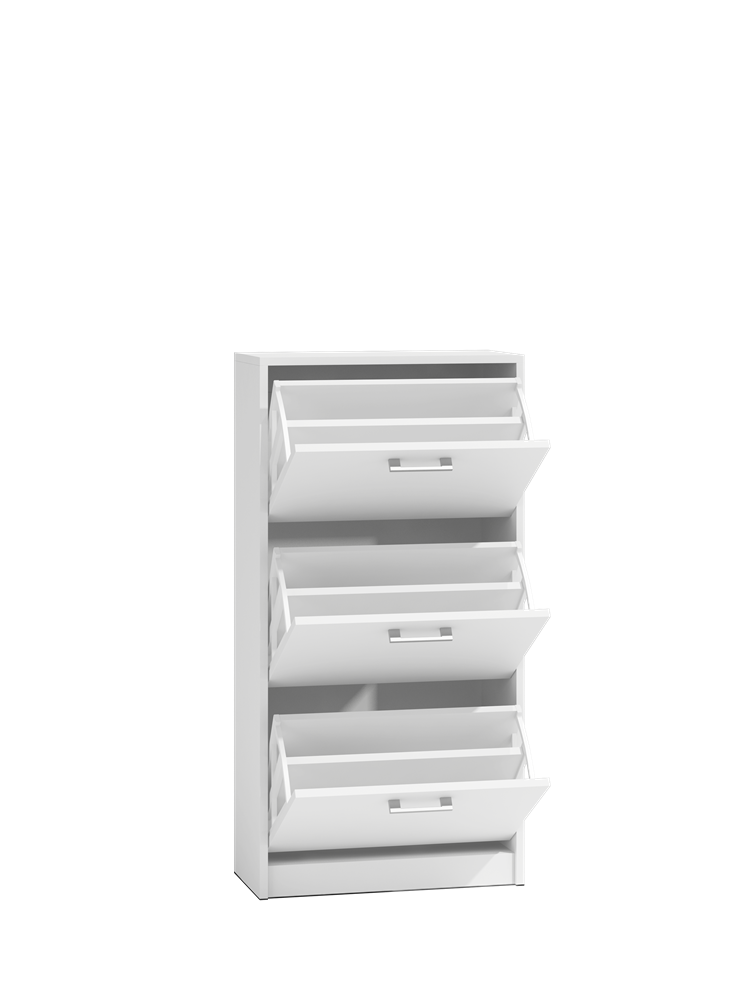 PAULA SHOE CABINET - WHITE 116CM X 60CMMATERIAL: Body and fronts - 16mm laminated chipboard.Edges - finished with ABS plastic (characterized by high mechanical and chemical resistance)Drawers - on roller guides, it is a guarantee of comfortable and, above