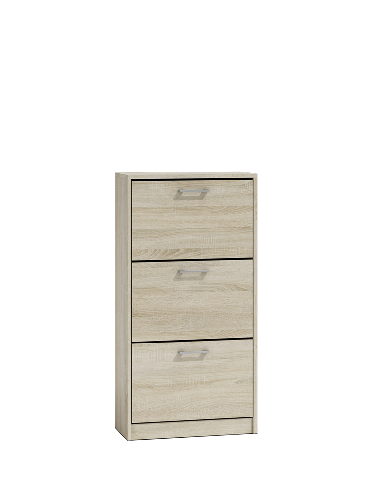 PAULA SHOE CABINET - SONOMA 116CM X 60CMMATERIAL: Body and fronts - 16mm laminated chipboard.Edges - finished with ABS plastic (characterized by high mechanical and chemical resistance)Drawers - on roller guides, it is a guarantee of comfortable and, abov