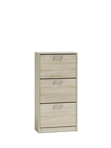 PAULA SHOE CABINET - SONOMA 116CM X 60CMMATERIAL: Body and fronts - 16mm laminated chipboard.Edges - finished with ABS plastic (characterized by high mechanical and chemical resistance)Drawers - on roller guides, it is a guarantee of comfortable and, abov