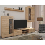 TV WALL UNIT TANGO SONOMADimensions: 2350 x 1850 x 402mm (W x H x D)Number of packages: 2Front:- 15mm laminated board White / Sonoma Oak- 1mm ABS rim- glass with a black print- handle: 128mm plasticBody:- 15mm laminated board White / Sonoma Oak- melamine
