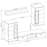 TV WALL UNIT TANGO SONOMADimensions: 2350 x 1850 x 402mm (W x H x D)Number of packages: 2Front:- 15mm laminated board White / Sonoma Oak- 1mm ABS rim- glass with a black print- handle: 128mm plasticBody:- 15mm laminated board White / Sonoma Oak- melamine